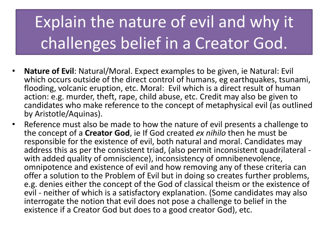 explain the nature of evil and why it challenges