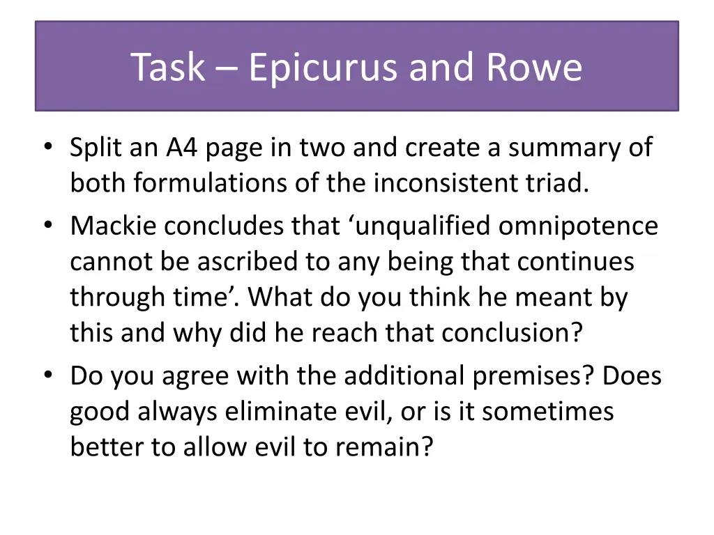 task epicurus and rowe