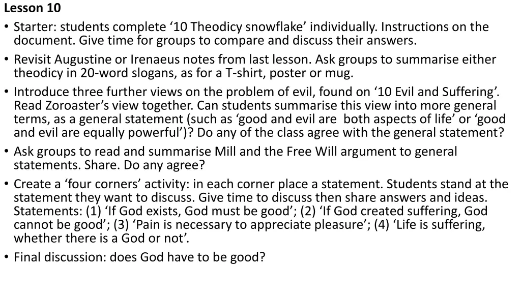 lesson 10 starter students complete 10 theodicy