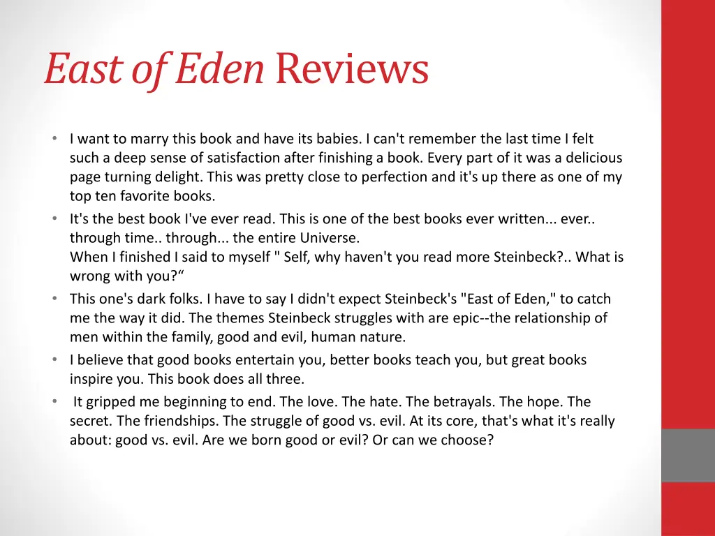 east of eden reviews