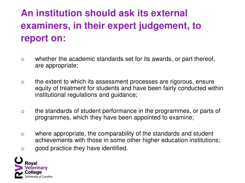 an institution should ask its external examiners