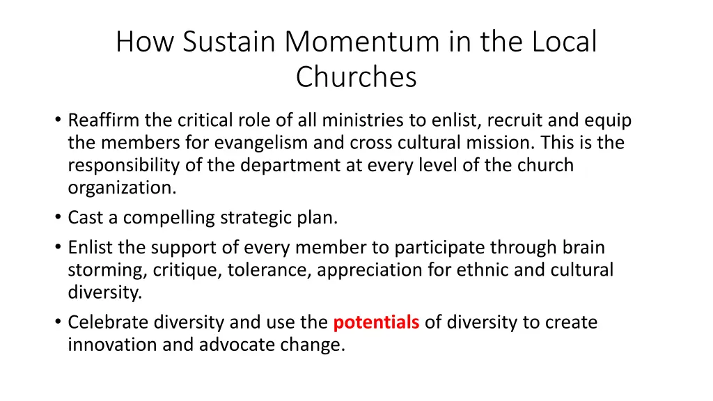 how sustain momentum in the local churches 1