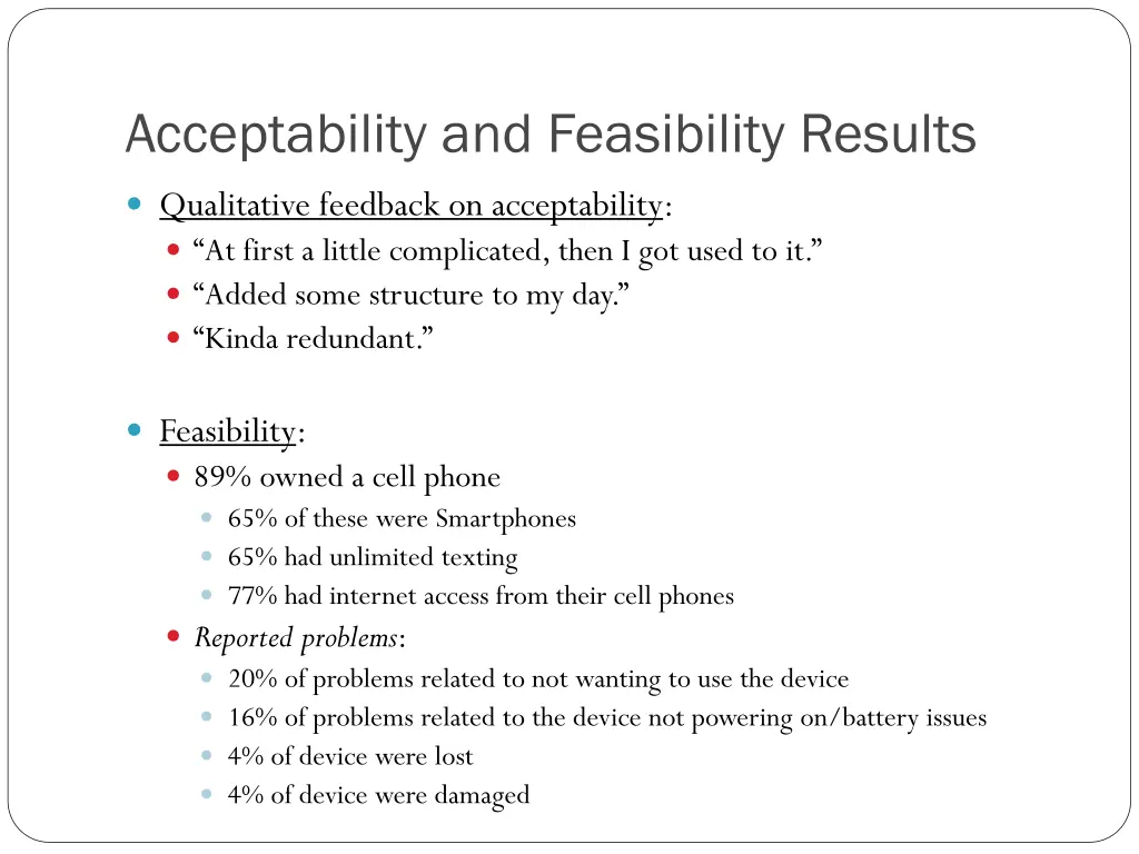 acceptability and feasibility results 1