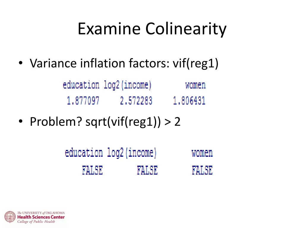 examine colinearity