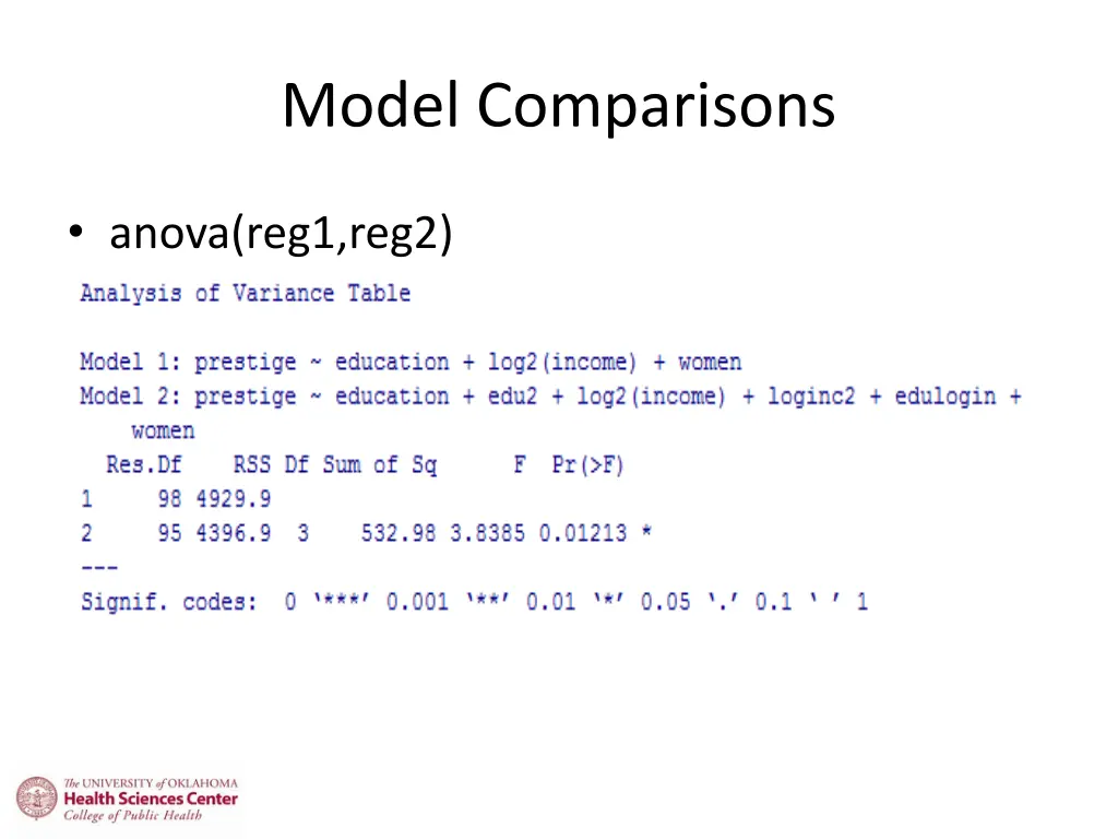 model comparisons