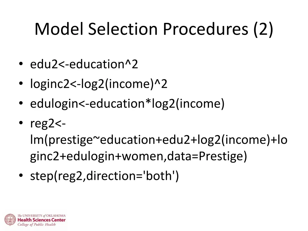 model selection procedures 2