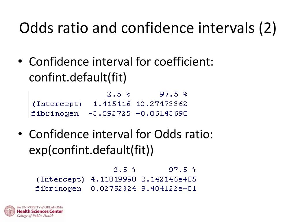 odds ratio and confidence intervals 2