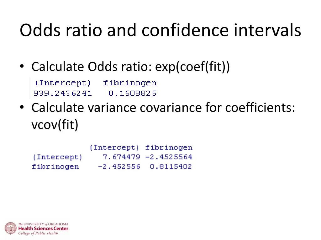 odds ratio and confidence intervals