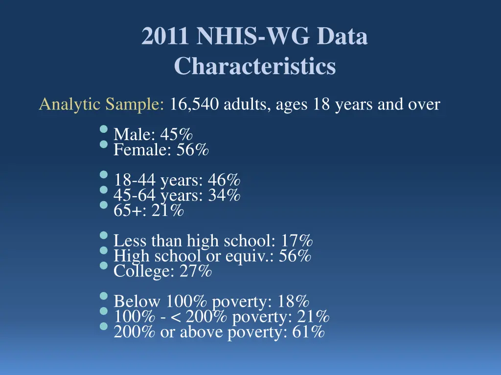 2011 nhis wg data characteristics