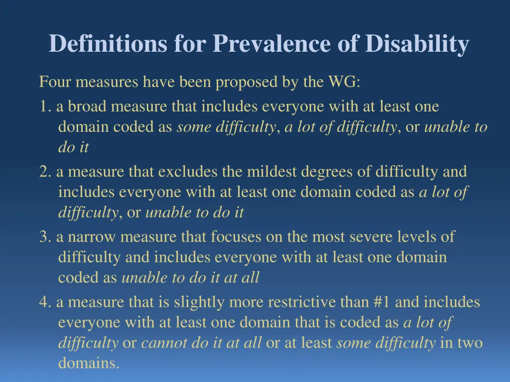 definitions for prevalence of disability