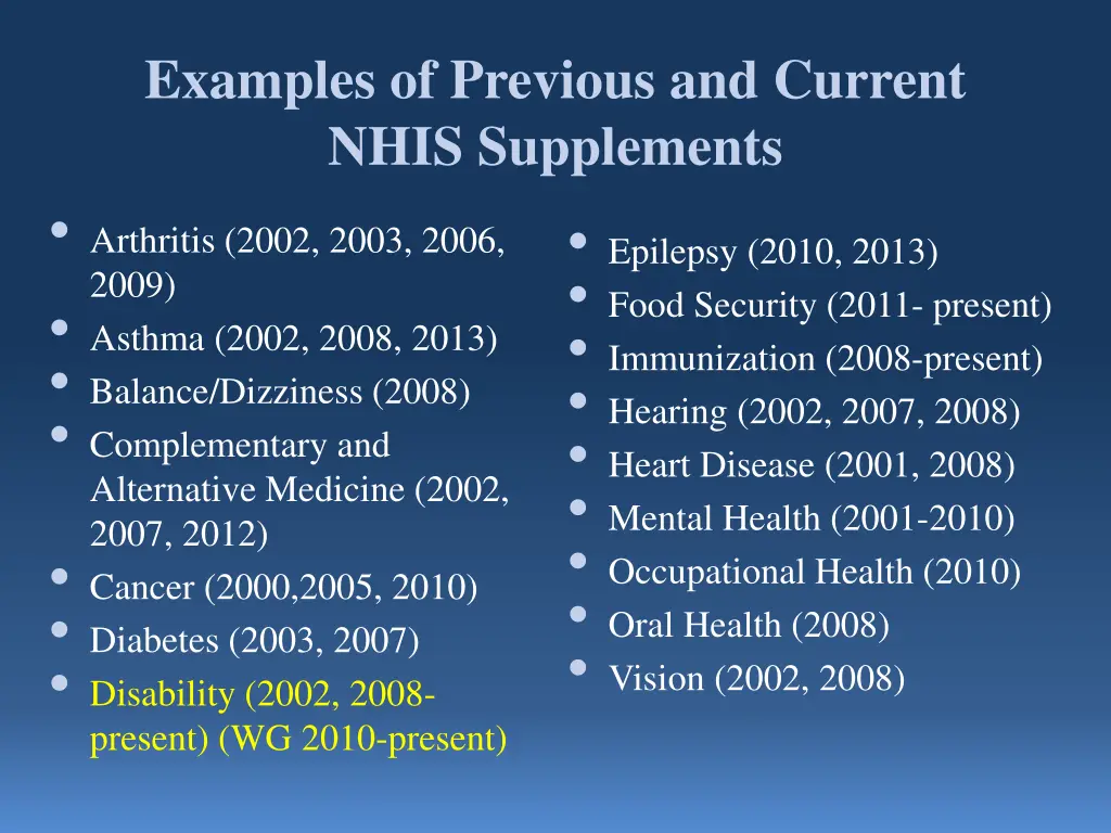 examples of previous and current nhis supplements