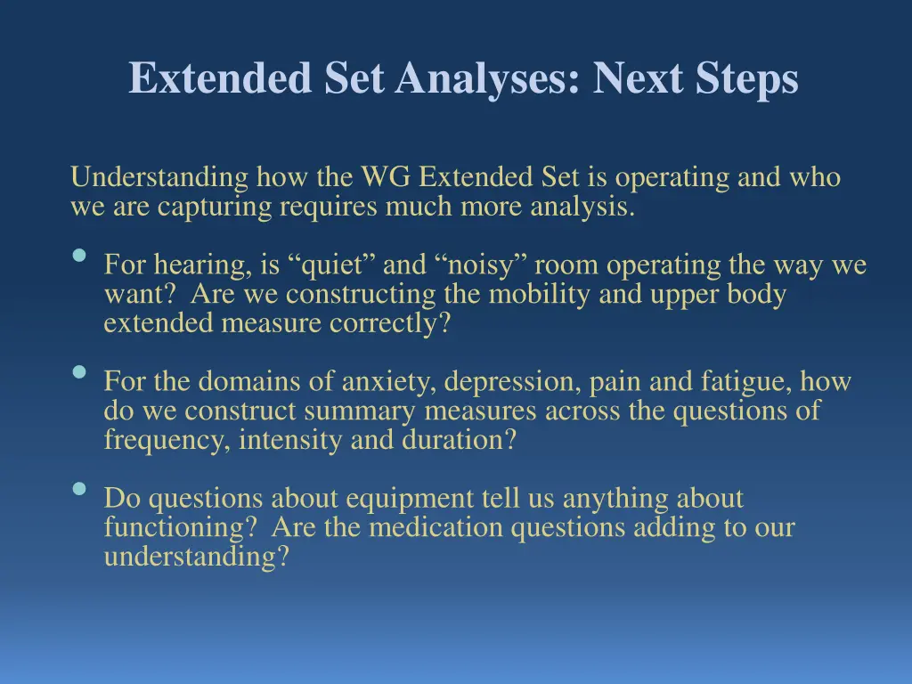 extended set analyses next steps