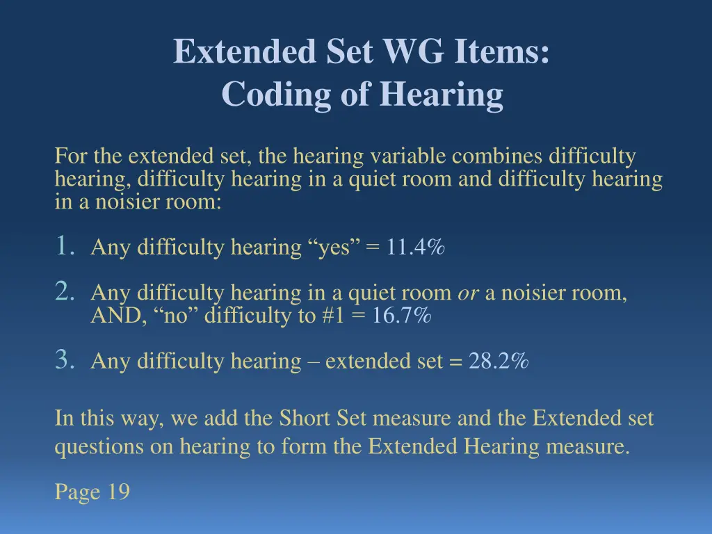 extended set wg items coding of hearing