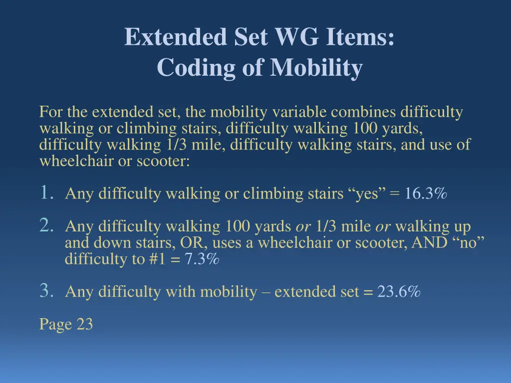 extended set wg items coding of mobility