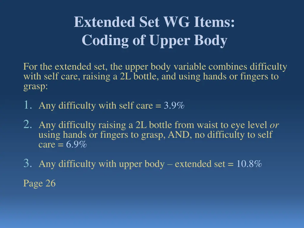 extended set wg items coding of upper body