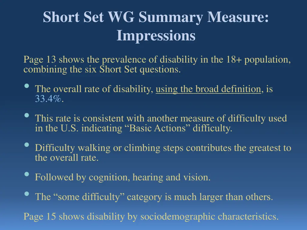 short set wg summary measure impressions