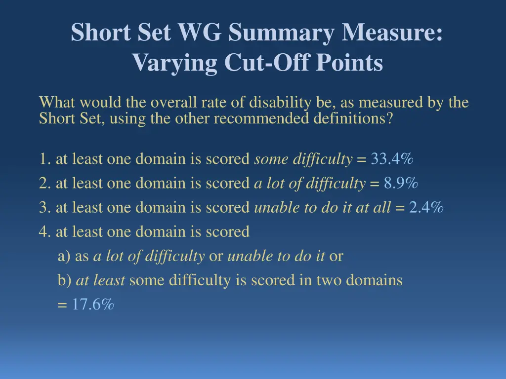 short set wg summary measure varying