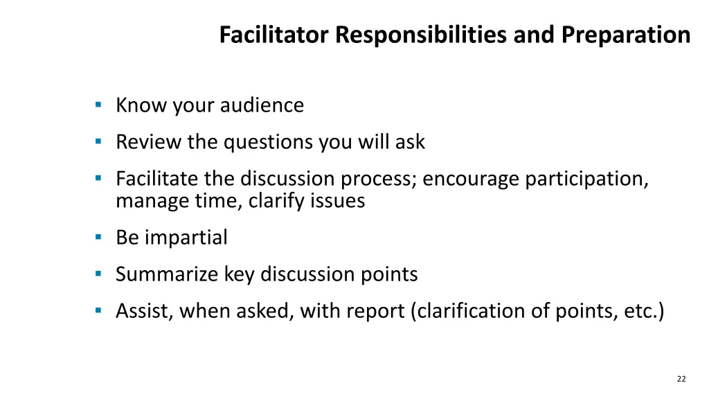 facilitator responsibilities and preparation