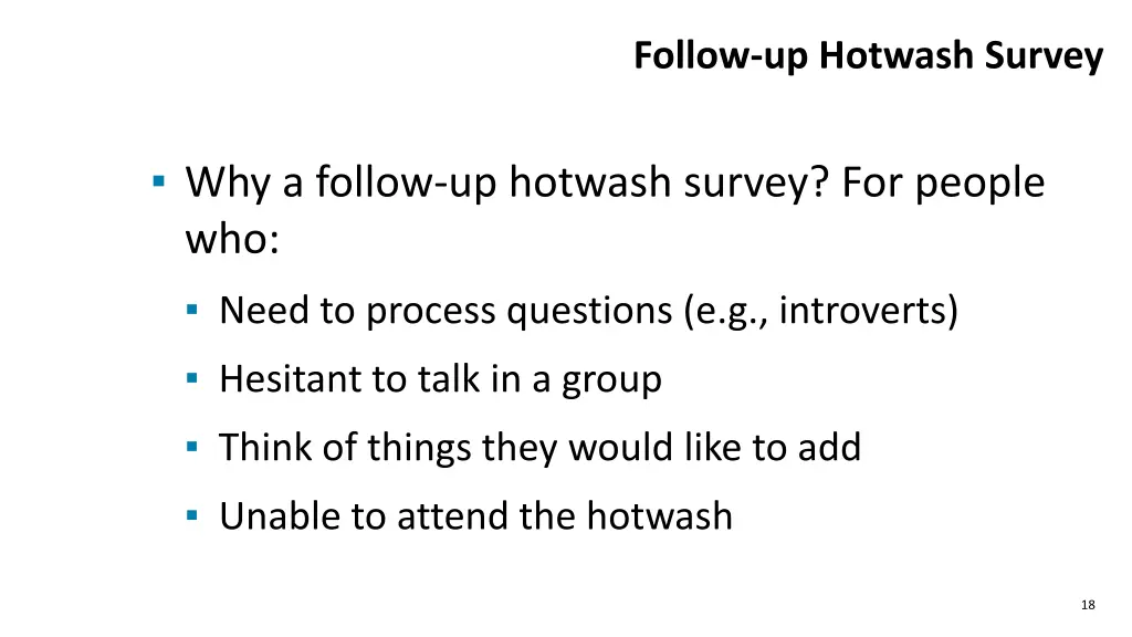 follow up hotwash survey