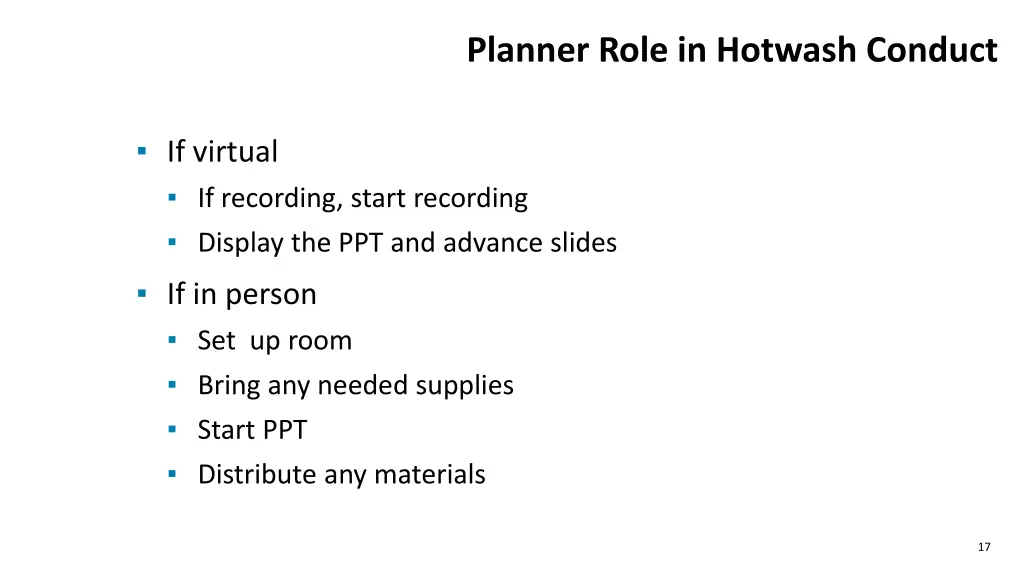 lph th planner role in hotwash conduct