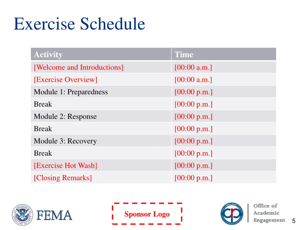 exercise schedule