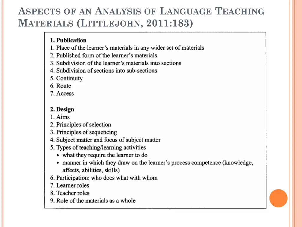 a spects of an a nalysis of l anguage t eaching