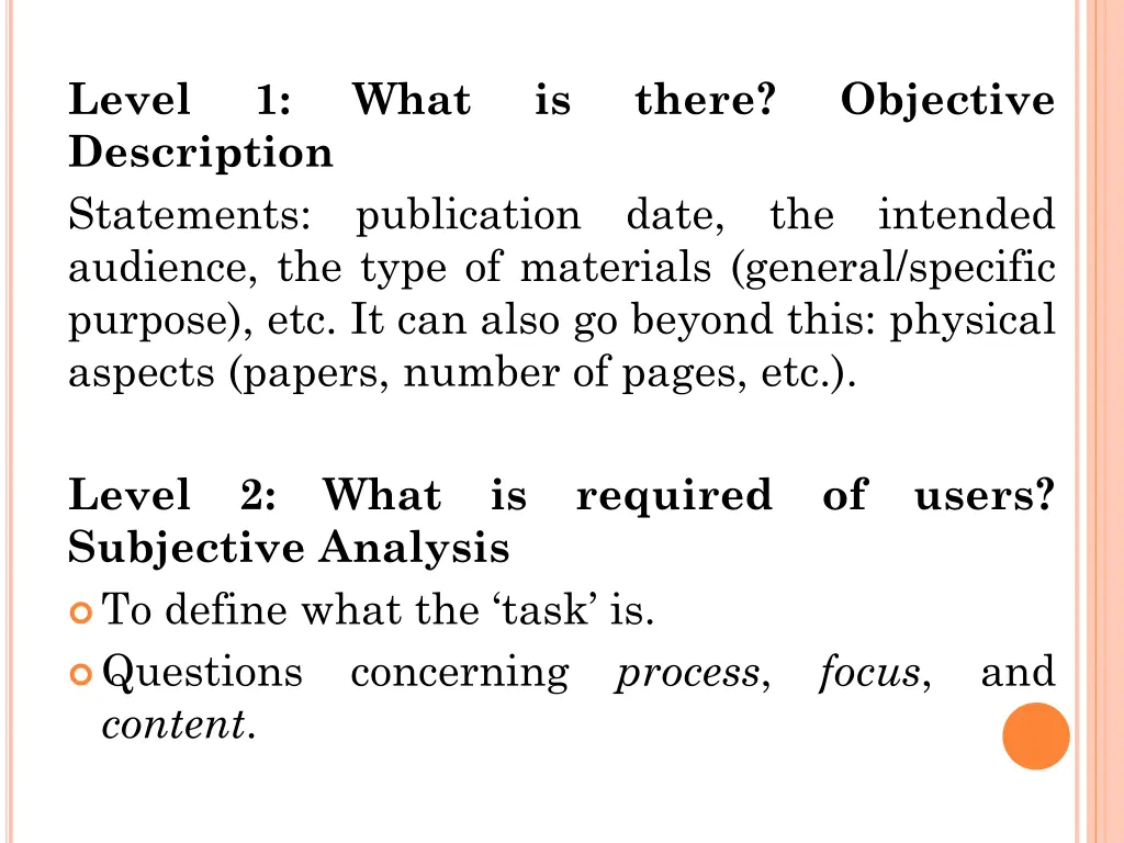 level description statements audience the type