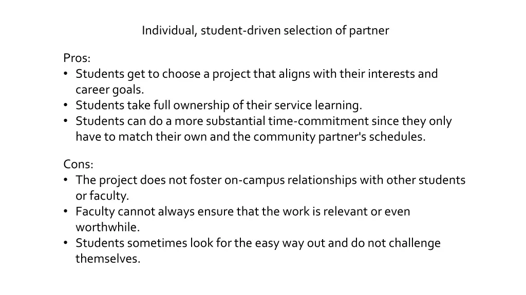 individual student driven selection of partner