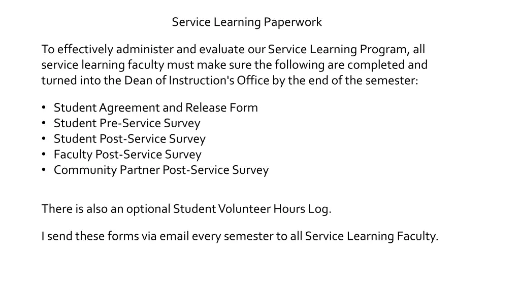 service learning paperwork