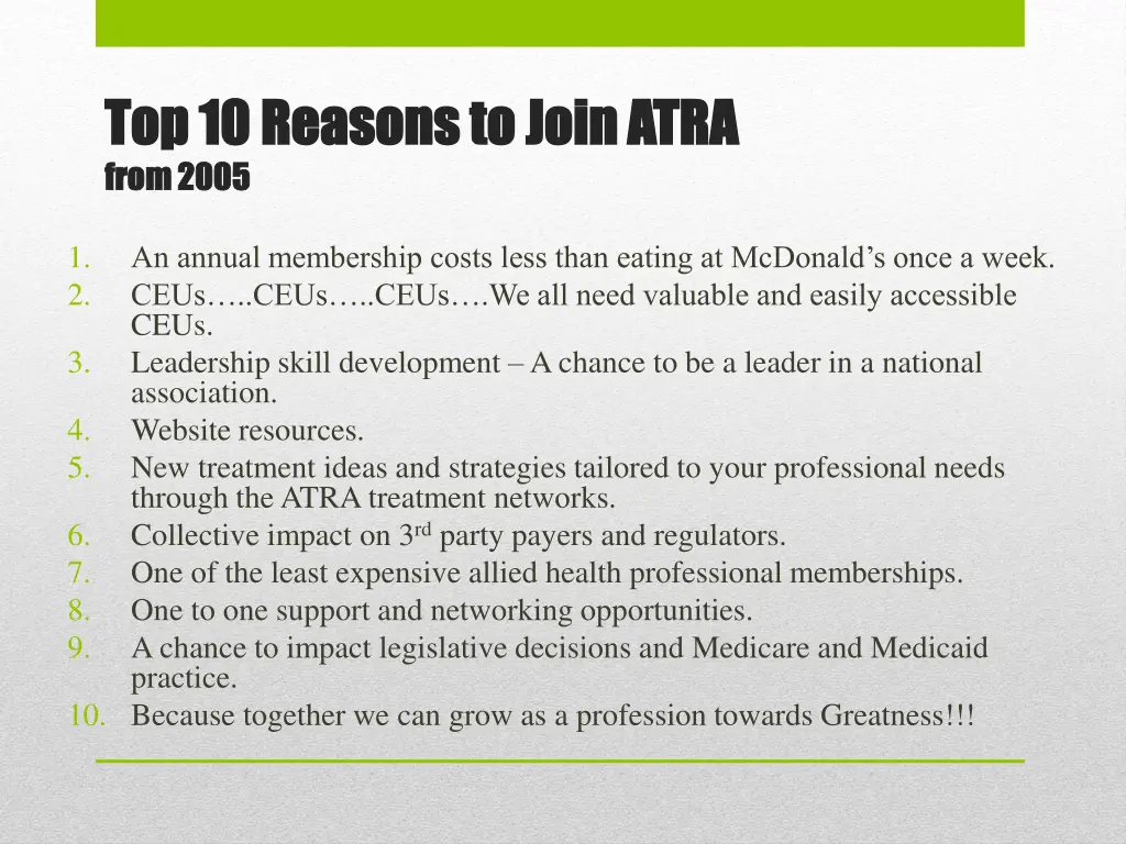 top 10 reasons to join atra top 10 reasons