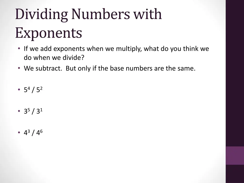 dividing numbers with exponents