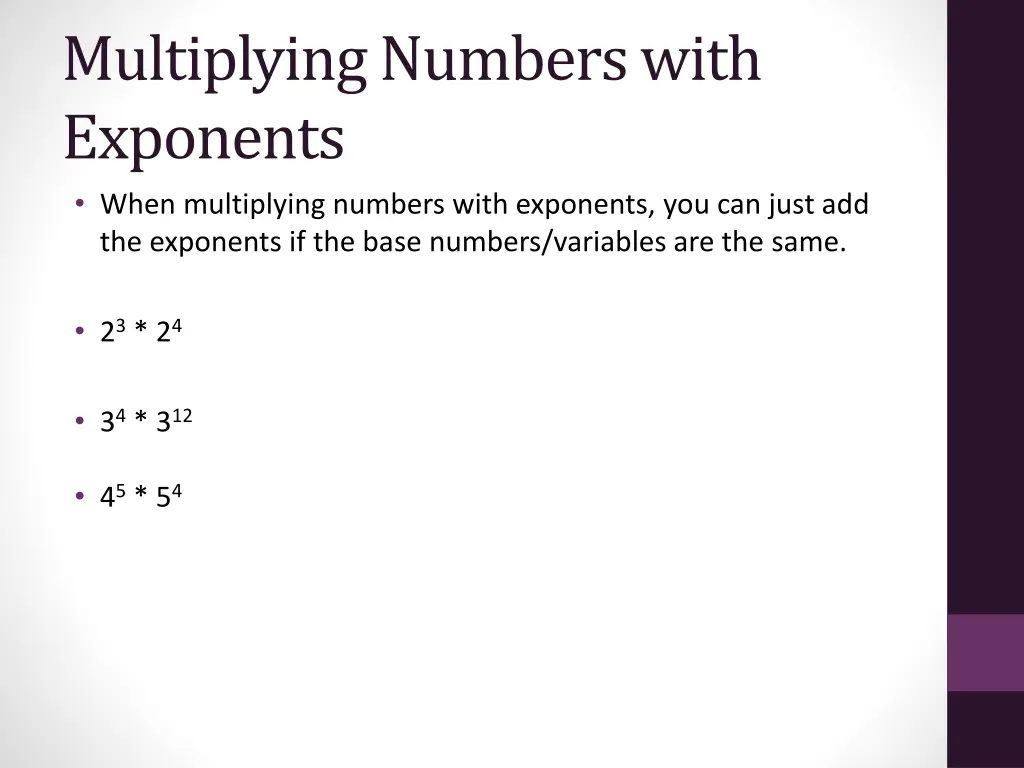 multiplying numbers with exponents when