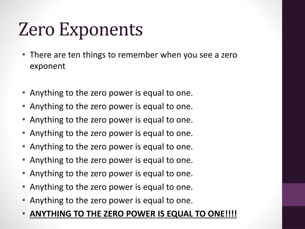 zero exponents