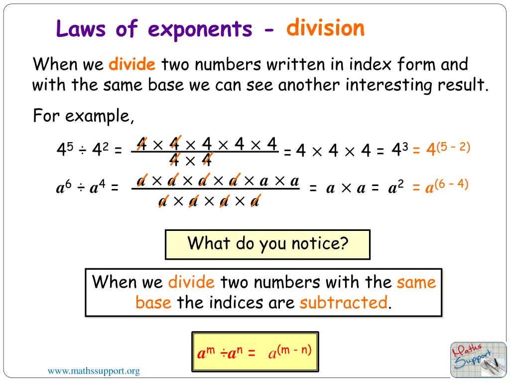 laws of exponents division