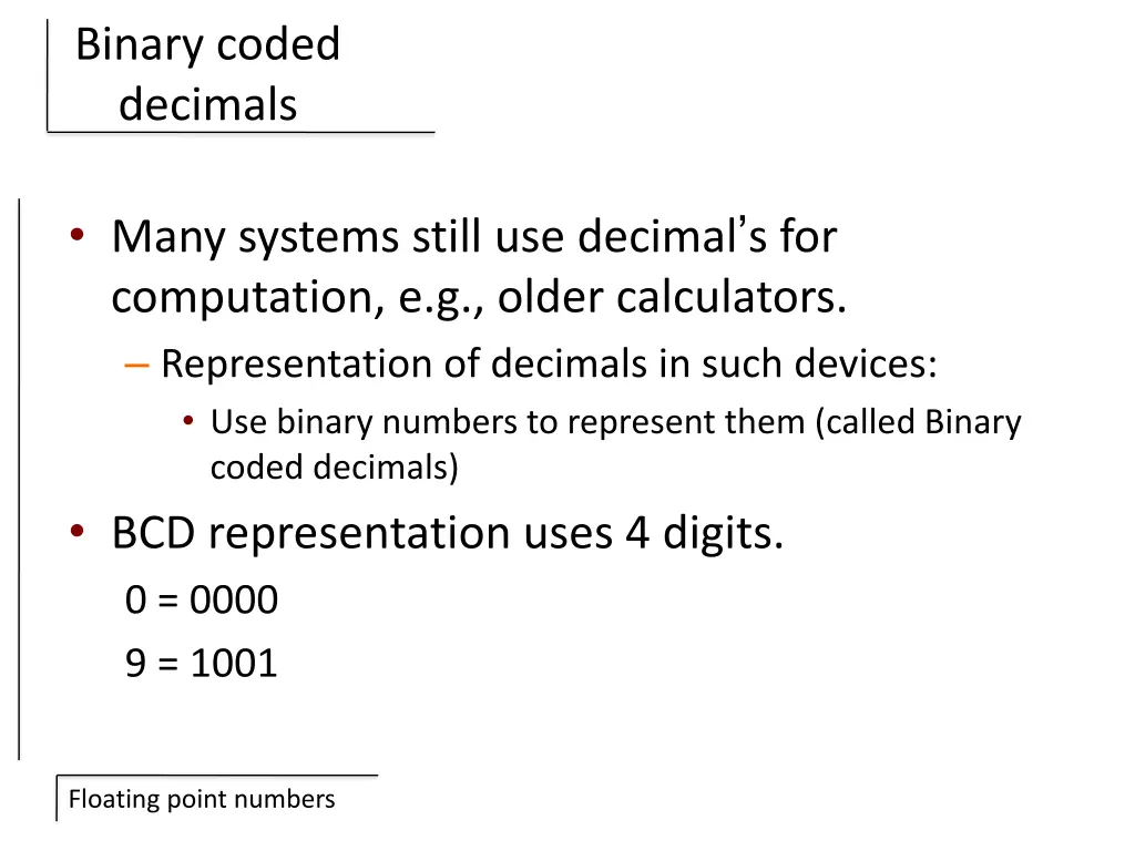 binary coded decimals