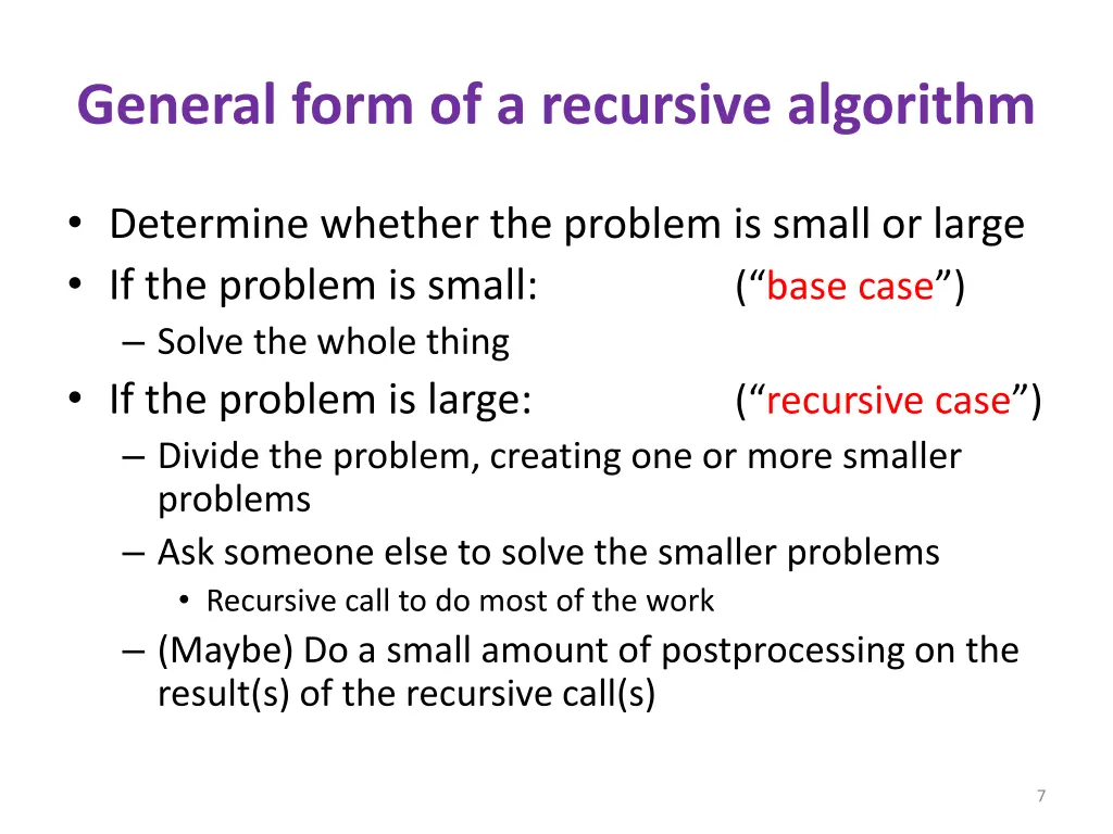 general form of a recursive algorithm