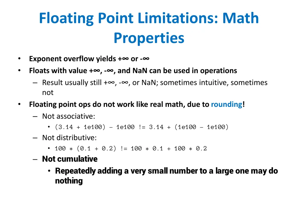 floating point limitations math properties