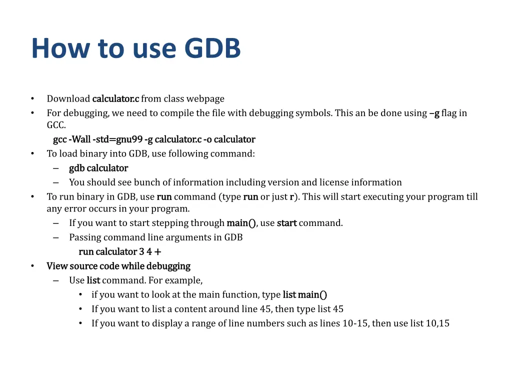 how to use gdb