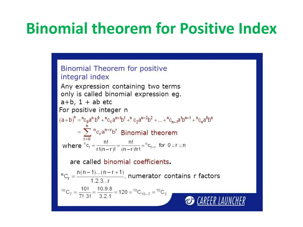 binomial theorem for positive index