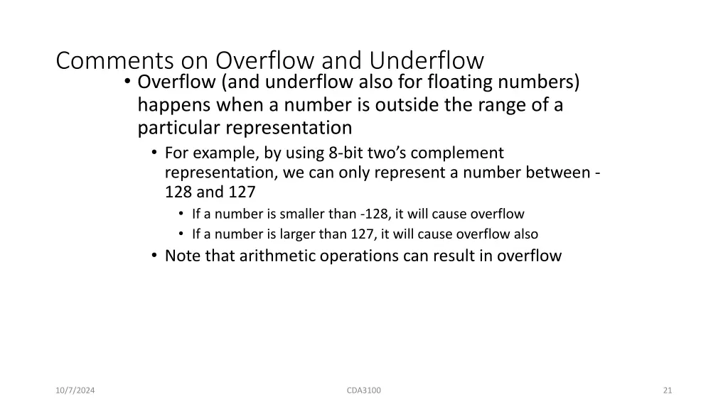 comments on overflow and underflow overflow