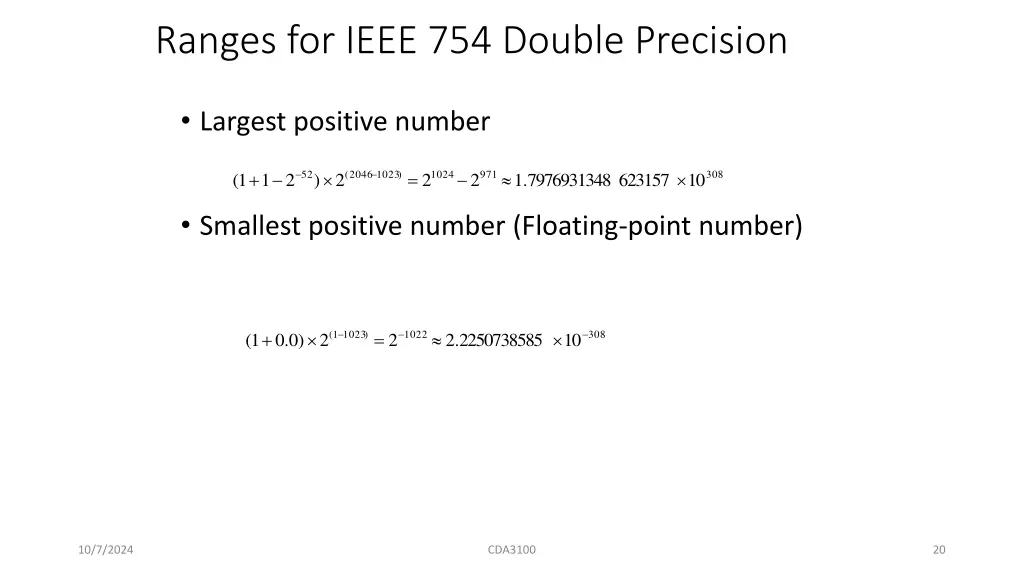 ranges for ieee 754 double precision