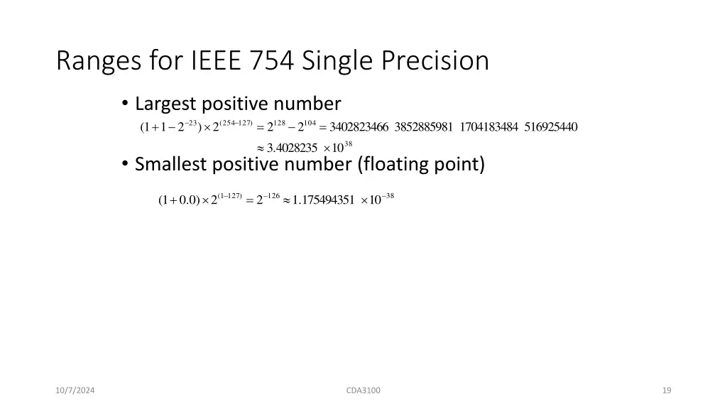 ranges for ieee 754 single precision 1