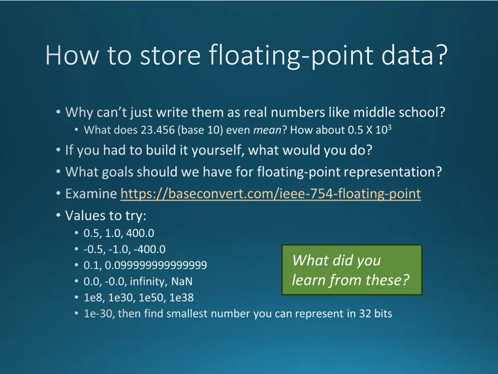 how to store floating point data