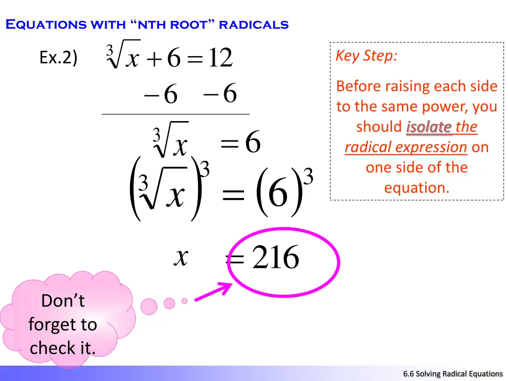 equations with nth root radicals