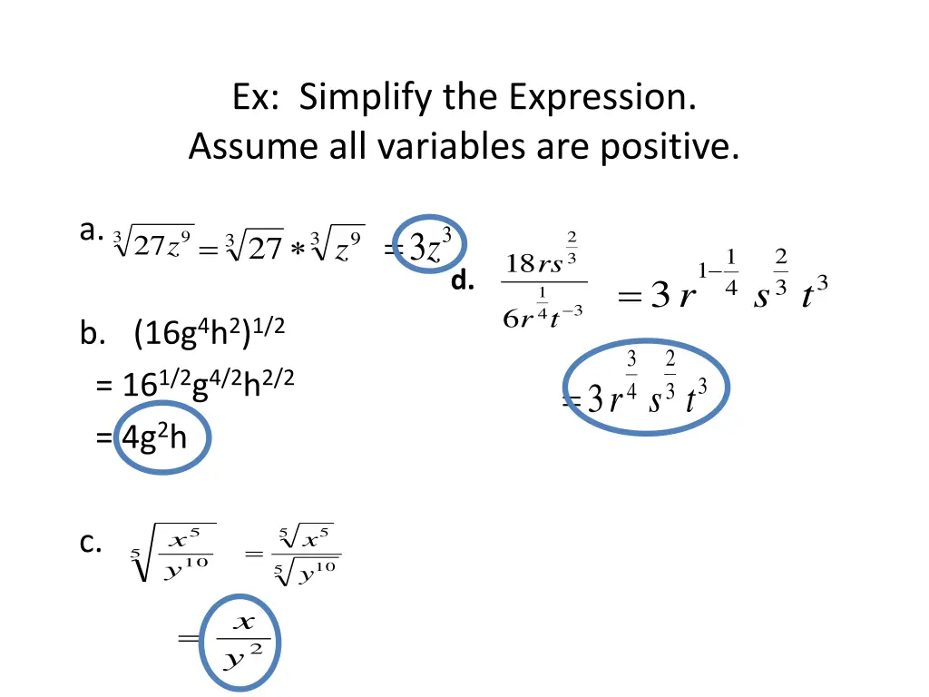 ex simplify the expression assume all variables