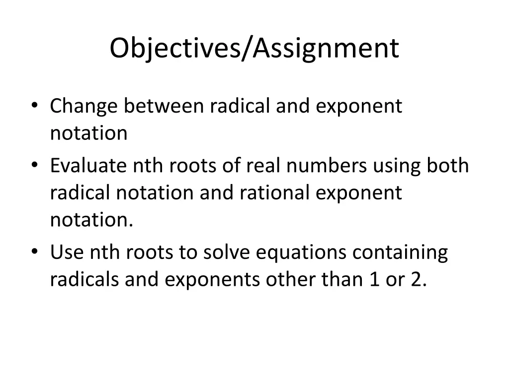 objectives assignment