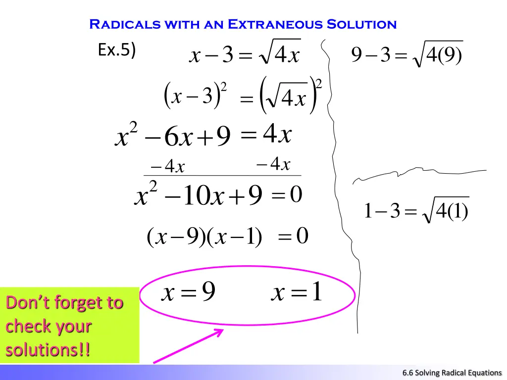 radicals with an extraneous solution x 3 ex 5