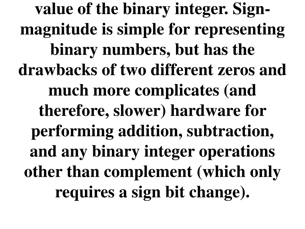 value of the binary integer sign magnitude