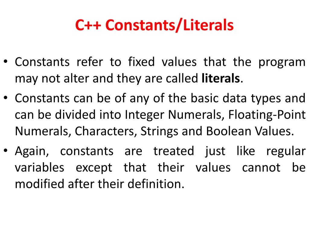 c constants literals