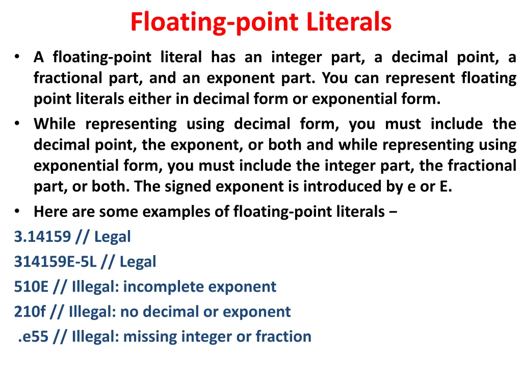 floating point literals